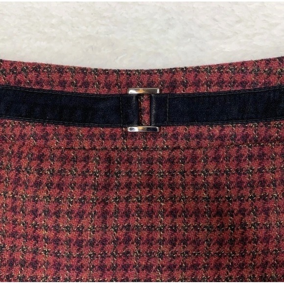 VTG Harolds 4 Wool Houndstooth Plaid Red Black Velvet Belted Skirt Academia USA - Picture 7 of 11